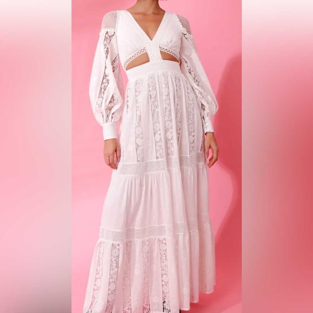 NWT PATBO White Lace long cut out Maxi Dress Size 6 / 38 - Picture 5 of 11